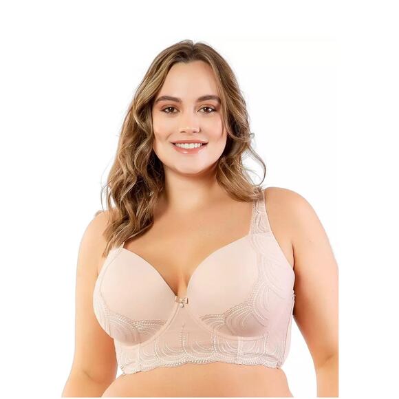 Parfait CAMEO ROSE Pearl Longline Plunge Support Bra US 36C Petal Pink Sexy Lace - Picture 2 of 13